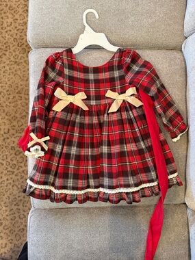 Red Plaid Baby Dress with Cream Bows